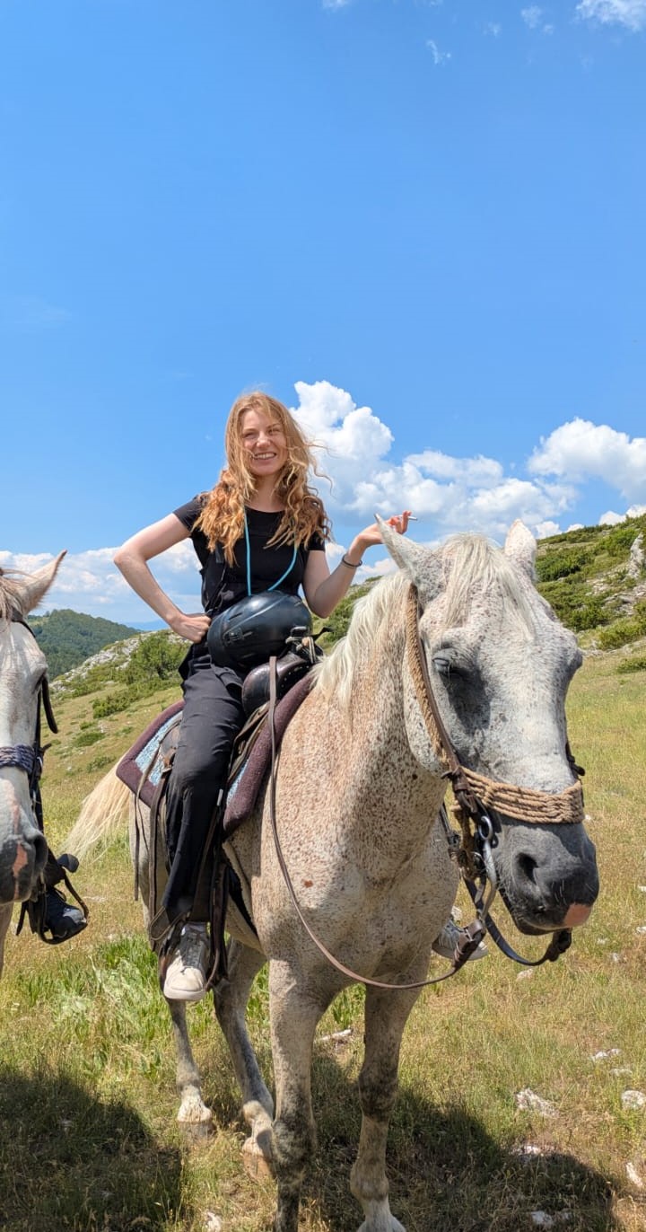 Camilla Bell-Davies as a Macedonian cowgirl in the Mavrovo mountains